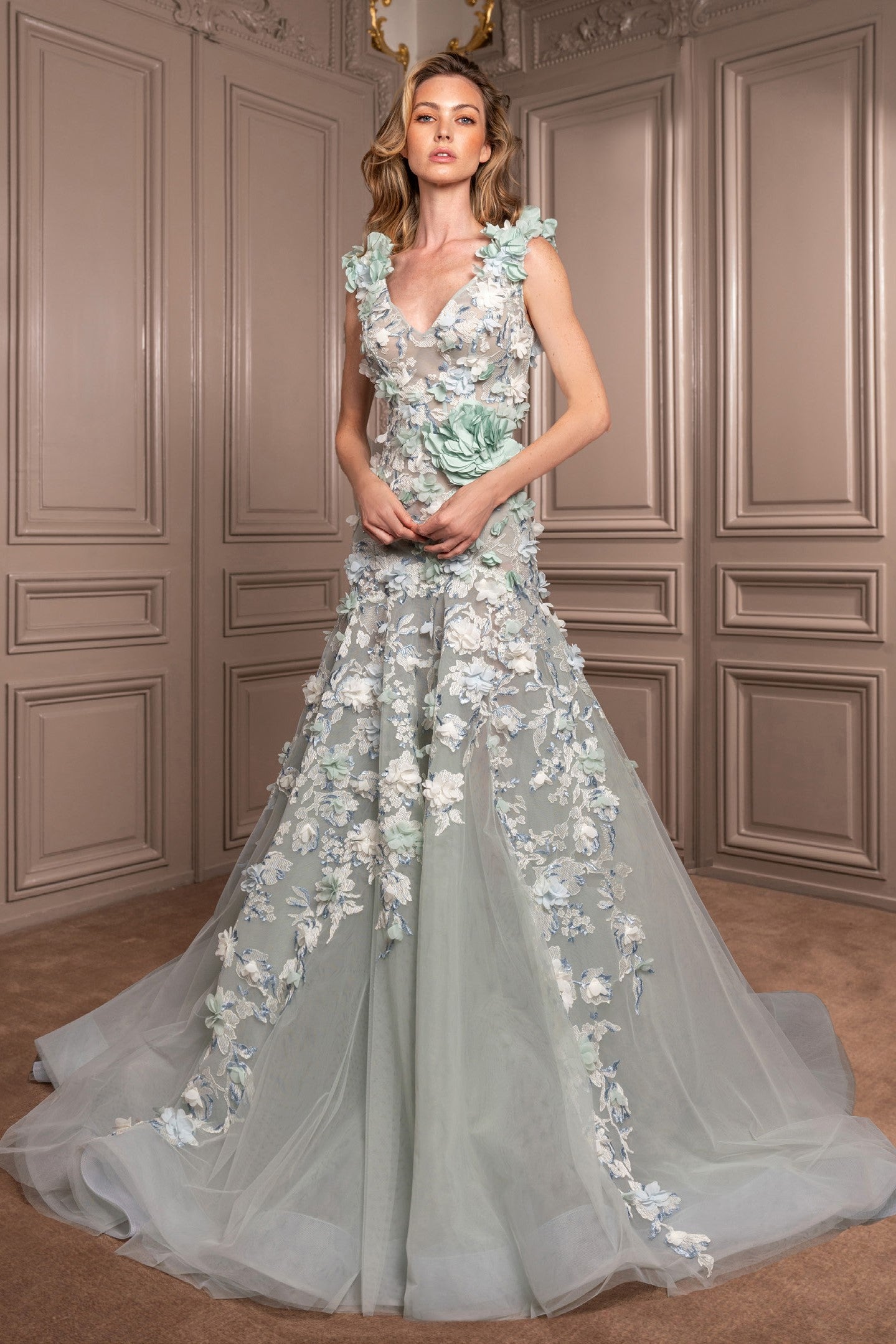 Sleeveless All-Over Floral Gown