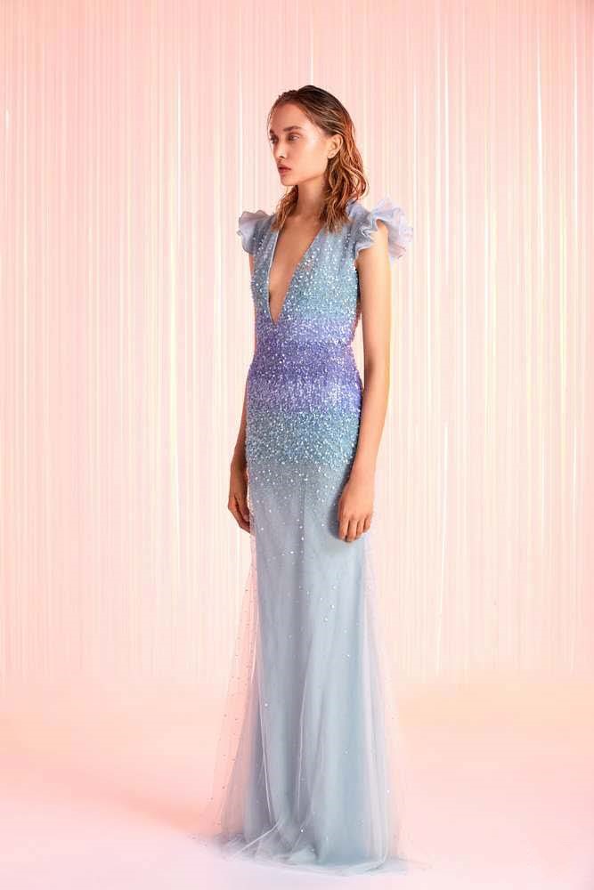 Embellished Deep V Neck Gown