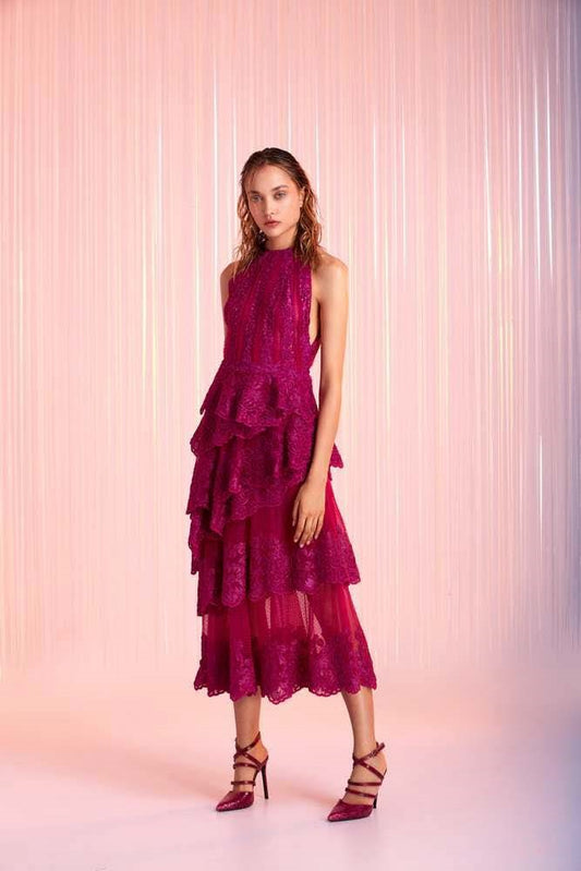 Tiered Sleeveless Midi  Dress