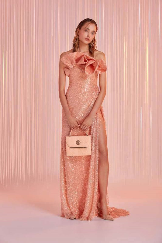 Embellished Strapless Evening Gown