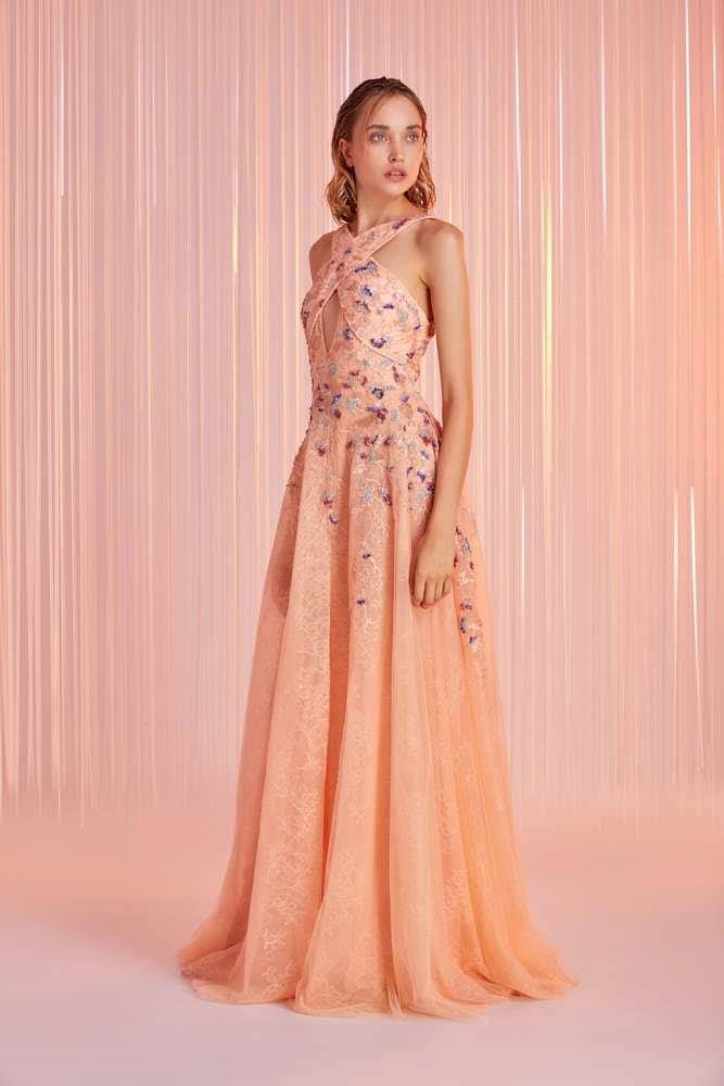 Floral Halter Neck Evening Gown