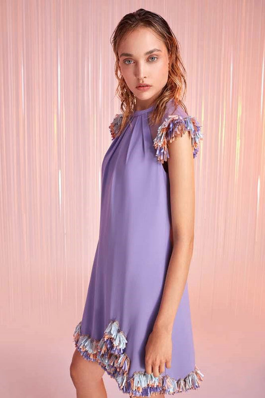 Cap Sleeve Jewel Neck Mini Dress