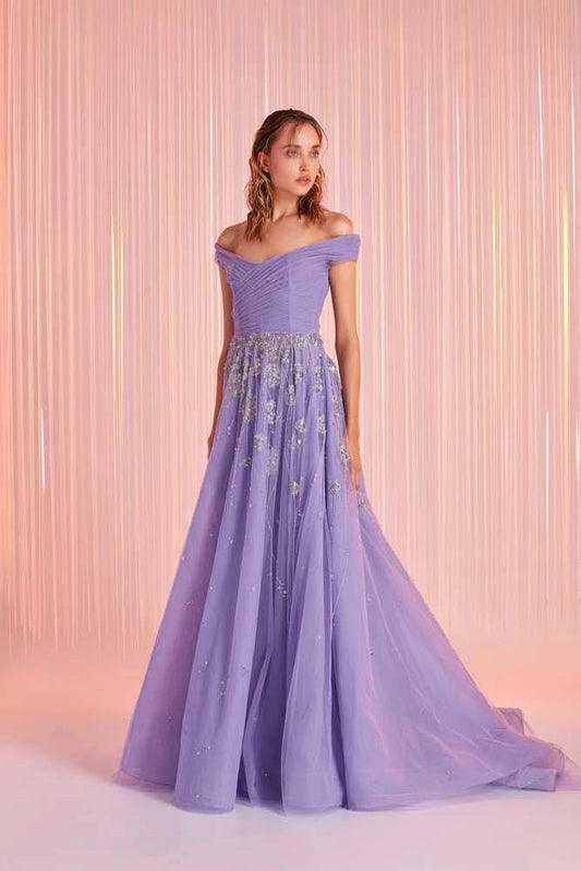 Ruched Off Shoulder  Gown