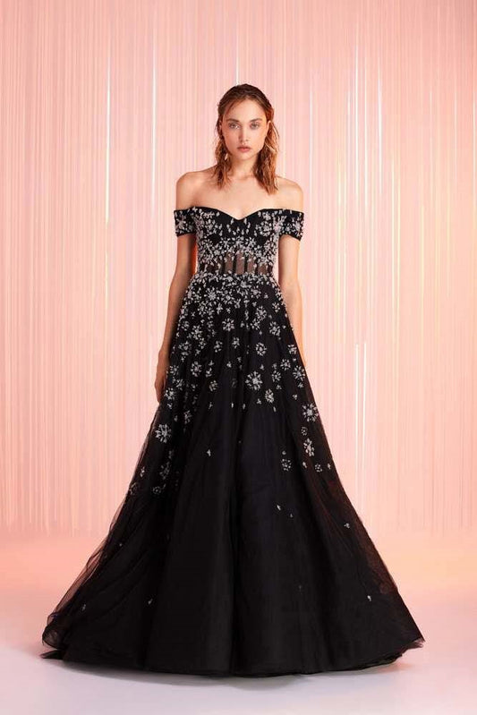 Off the Shoulder Evening  Gown