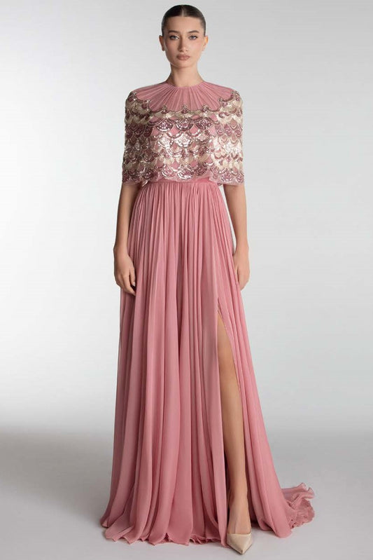 Cape Gown with Slit