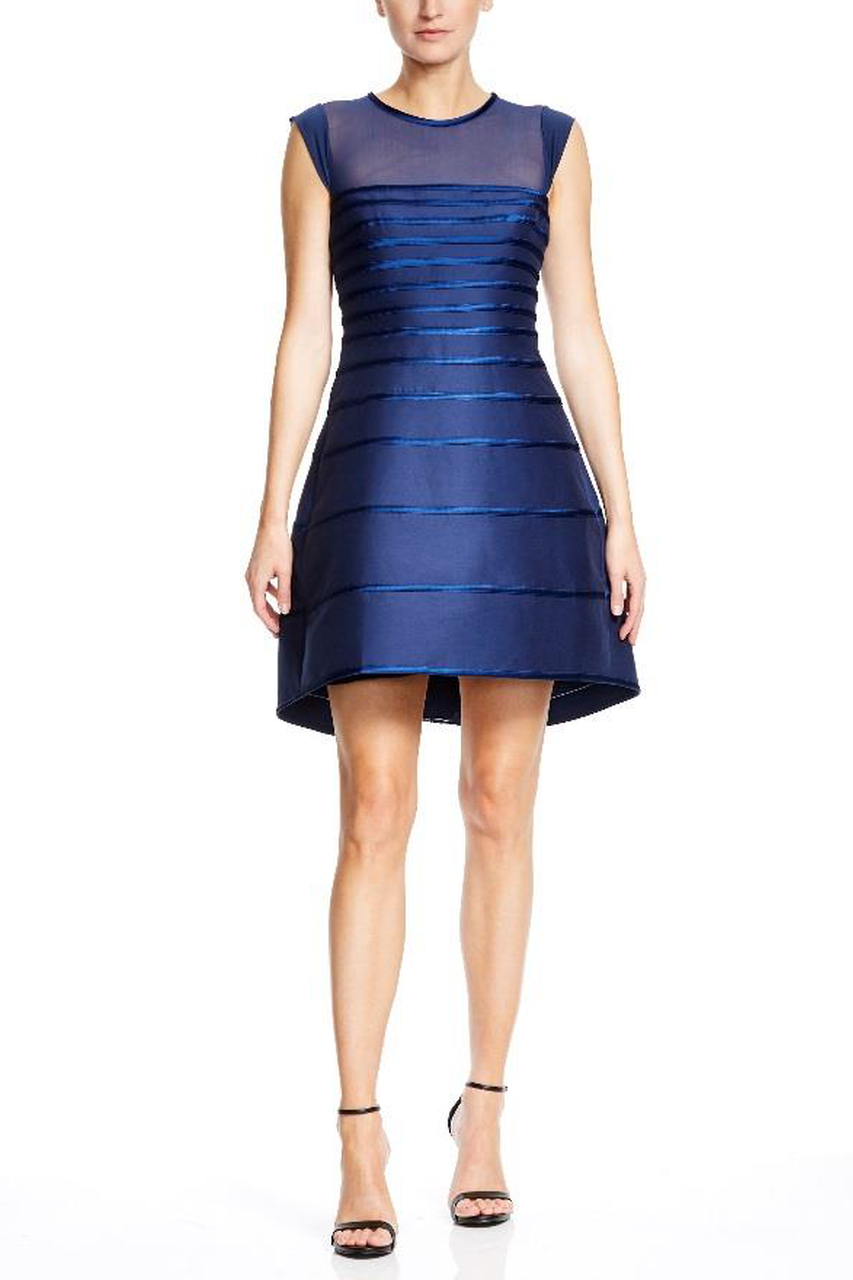 Satin Strip Structured Cocktail Dress