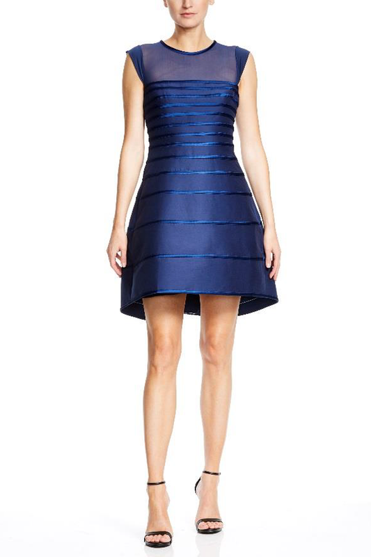 Satin Strip Structured Cocktail Dress