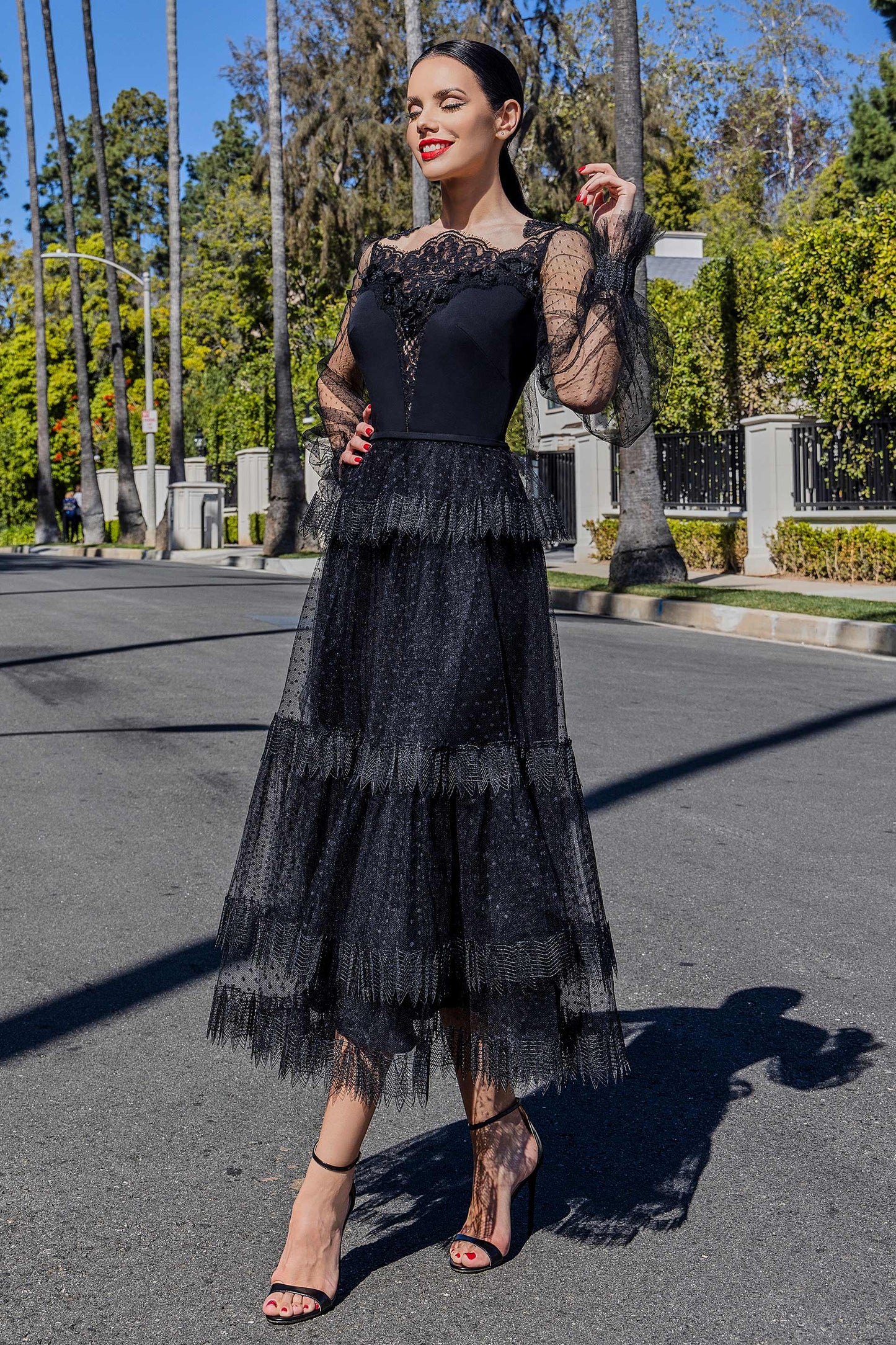 Illusion Neck Lace Midi Dress