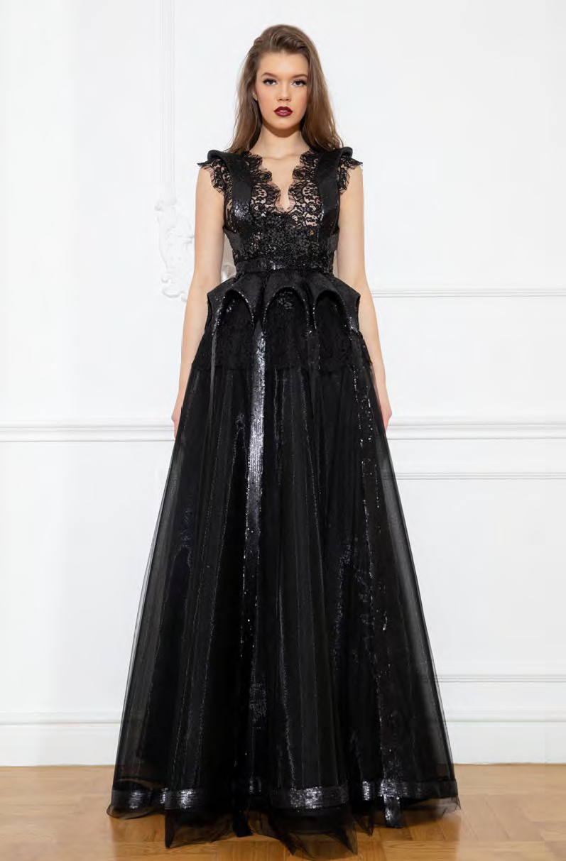 Chantilly Lace Cap Sleeve Evening Gown