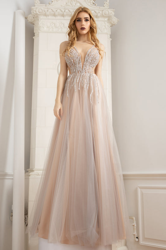 Embellished Embroidered Sleeveless Gown