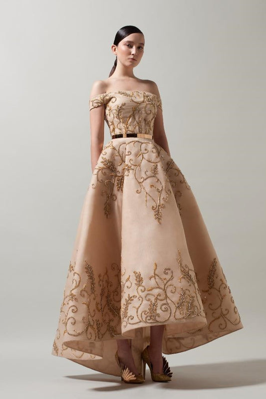 Off the Shoulder High-Low Gown