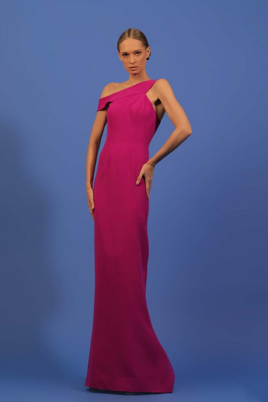 Asymmetrical Crepe Column Gown
