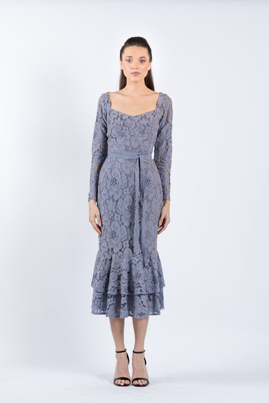 Long Sleeve Dantel Midi Dress