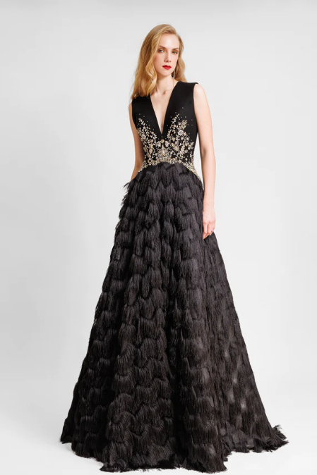 Beaded Dress with Fringe Skirt