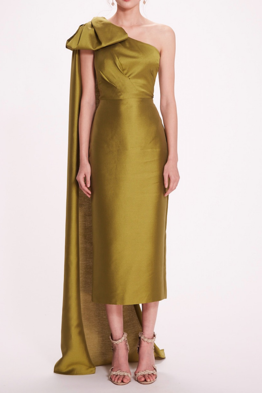 One-Shoulder Silk Midi Dress