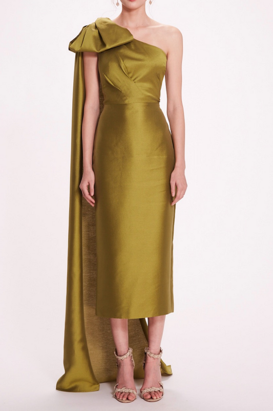 One-Shoulder Silk Midi Dress