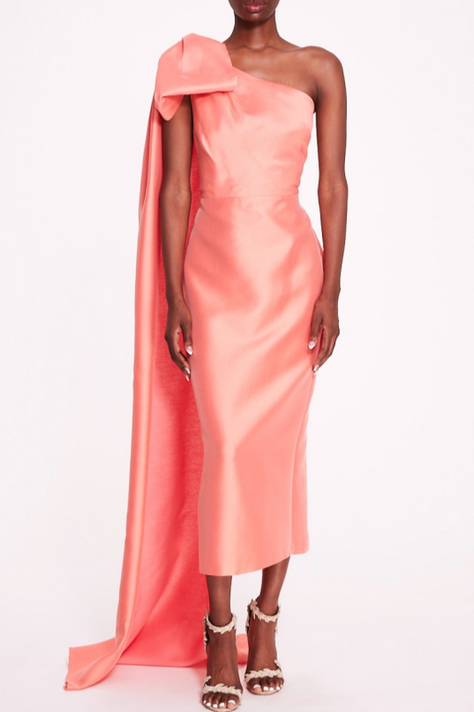 One-Shoulder Mikado Midi Dress