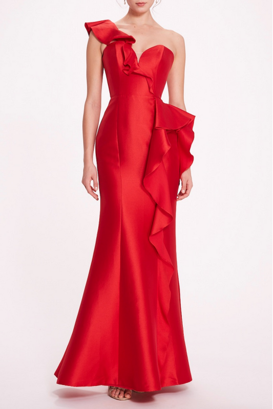 One-Shoulder Ruffled Silk Gown