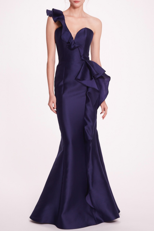 Sleeveless Ruffled Silk Gown