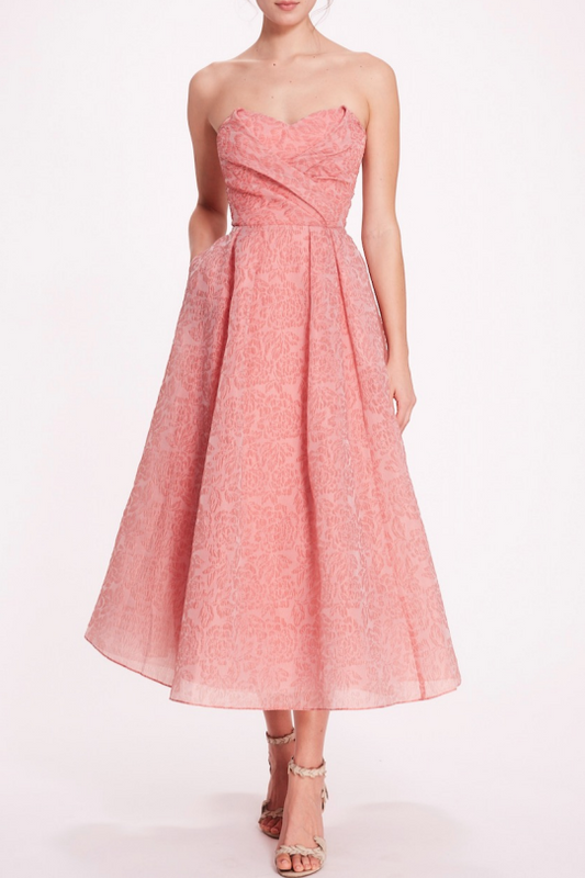 Strapless Cloque Midi Dress