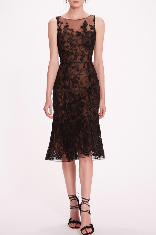 Illusion Detail Midi Dress