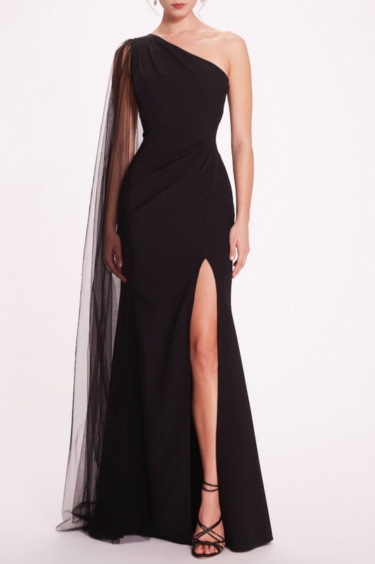 Draped One-Shoulder Gown