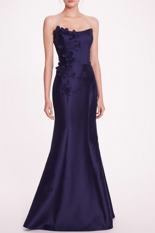 Strapless Floral Mikado Gown