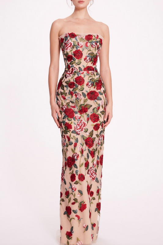 Sleeveless Embroidered Floral Gown