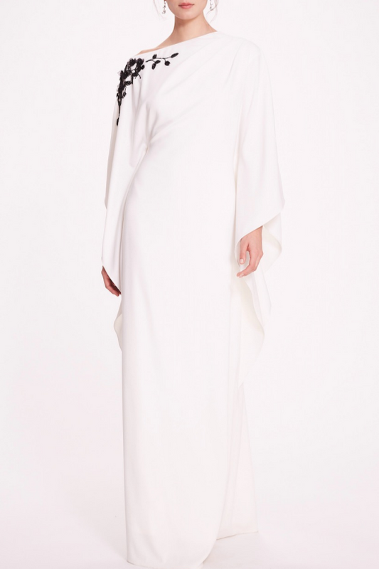 Open-Shoulder Crepe Gown