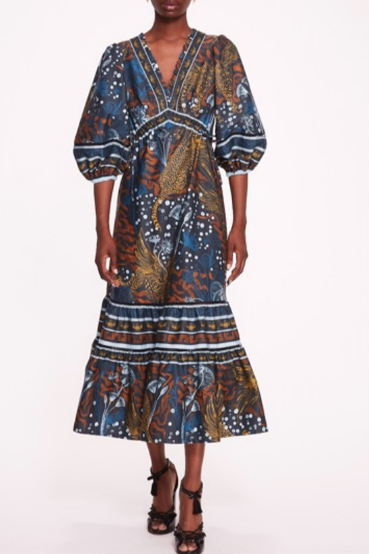 V-Neck Printed Midi Dress