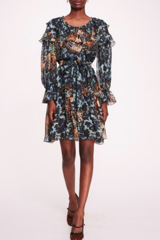 Long-Sleeve Silk Mini Dress