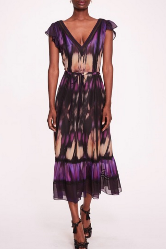 Cap Sleeve Printed Silk Dress