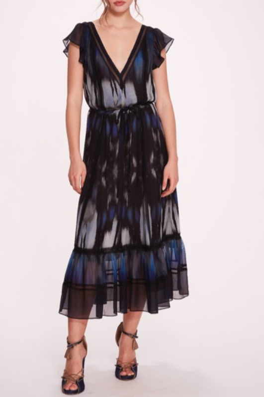 Cap-Sleeve Printed Silk Dress