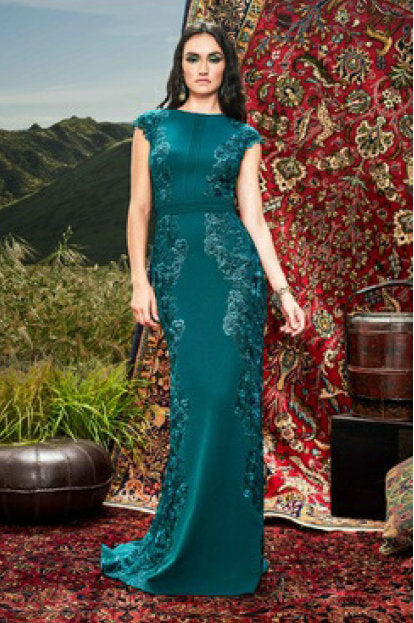 Jewel Neck Cap Sleeve Gown