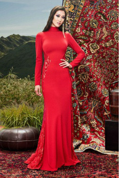 Fitted Long Sleeve Evening  Gown