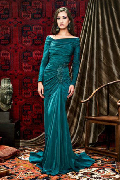 Ruched Off the Shoulder Gown