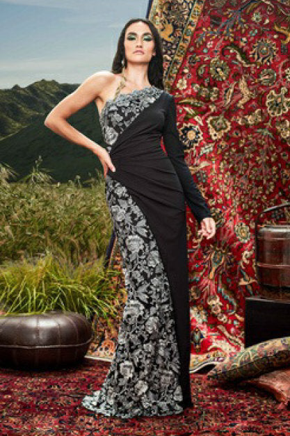 One Shoulder Long Sleeve Gown