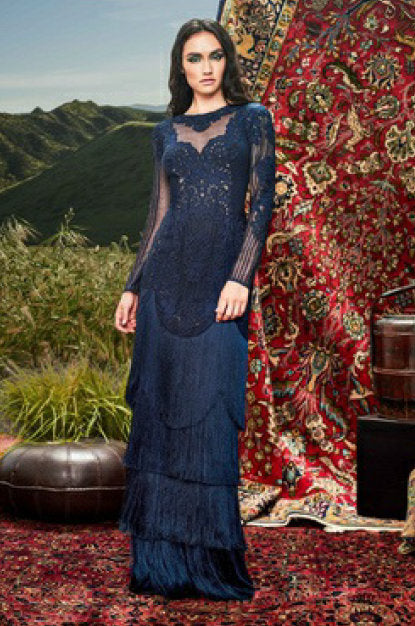 Long Sleeve Fringe Gown