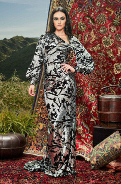 Sequined Long Sleeve Gown