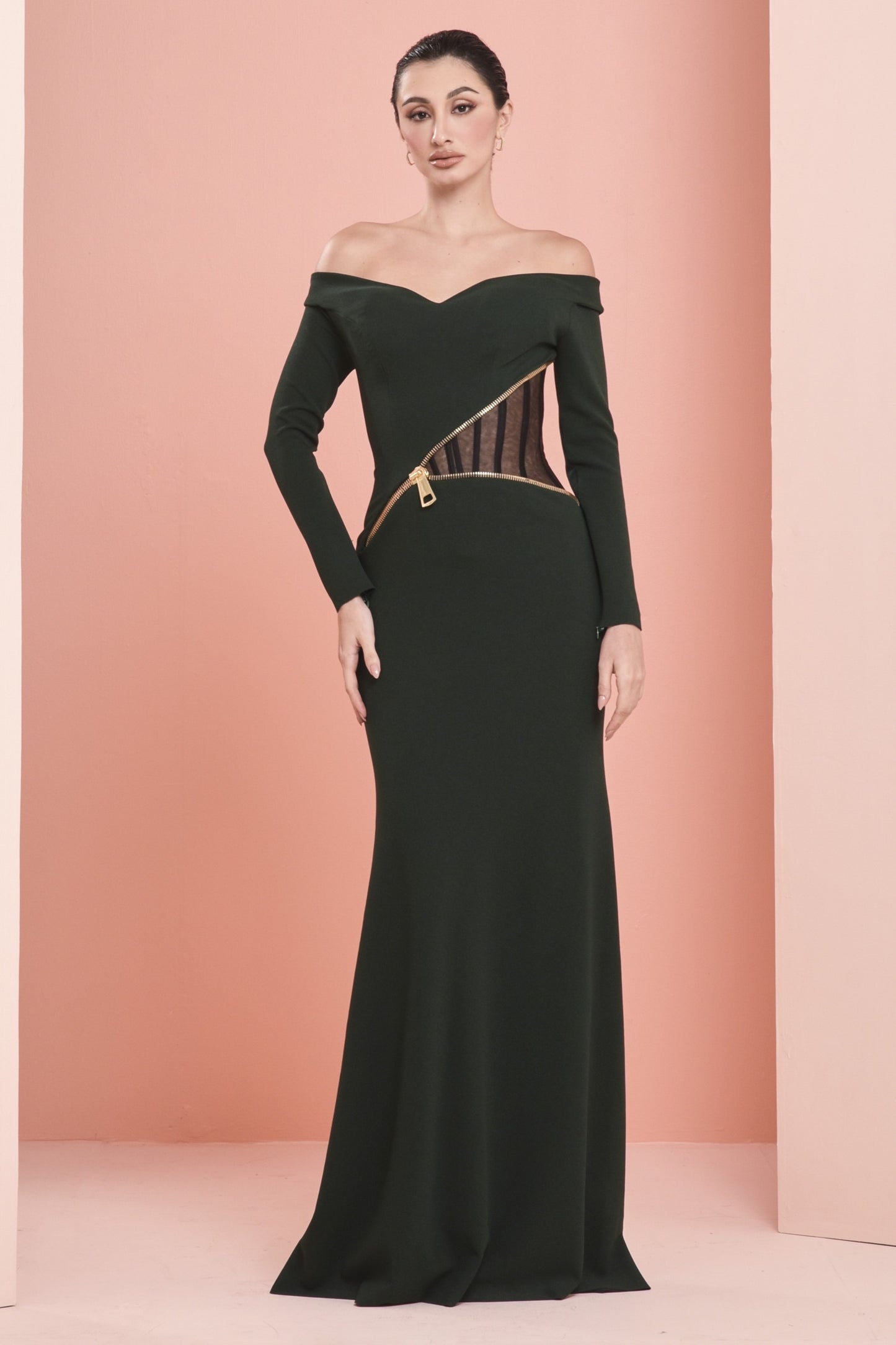Crepe Gown with Zipper Detail