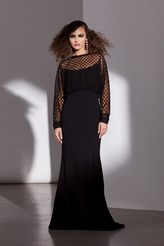 Dolman Sleeve Crepe Gown