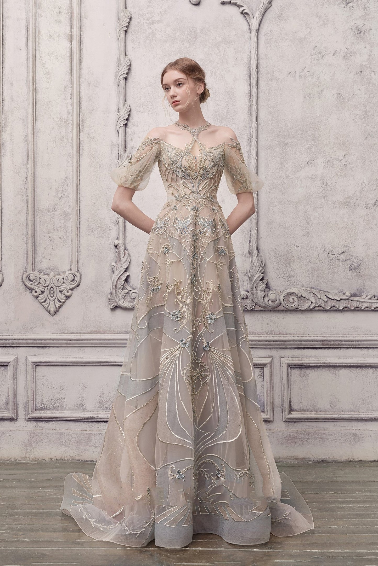 Embellished Short Sleeve Gown