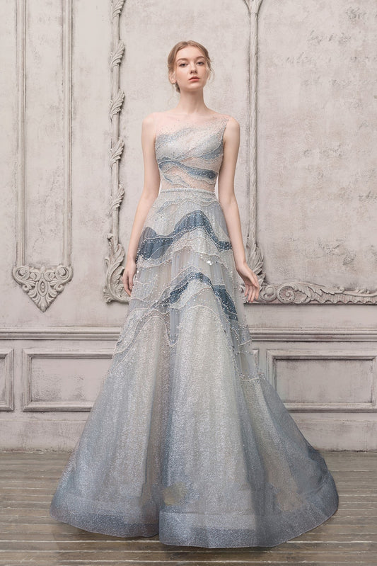 One Shoulder Illusion Bell Gown