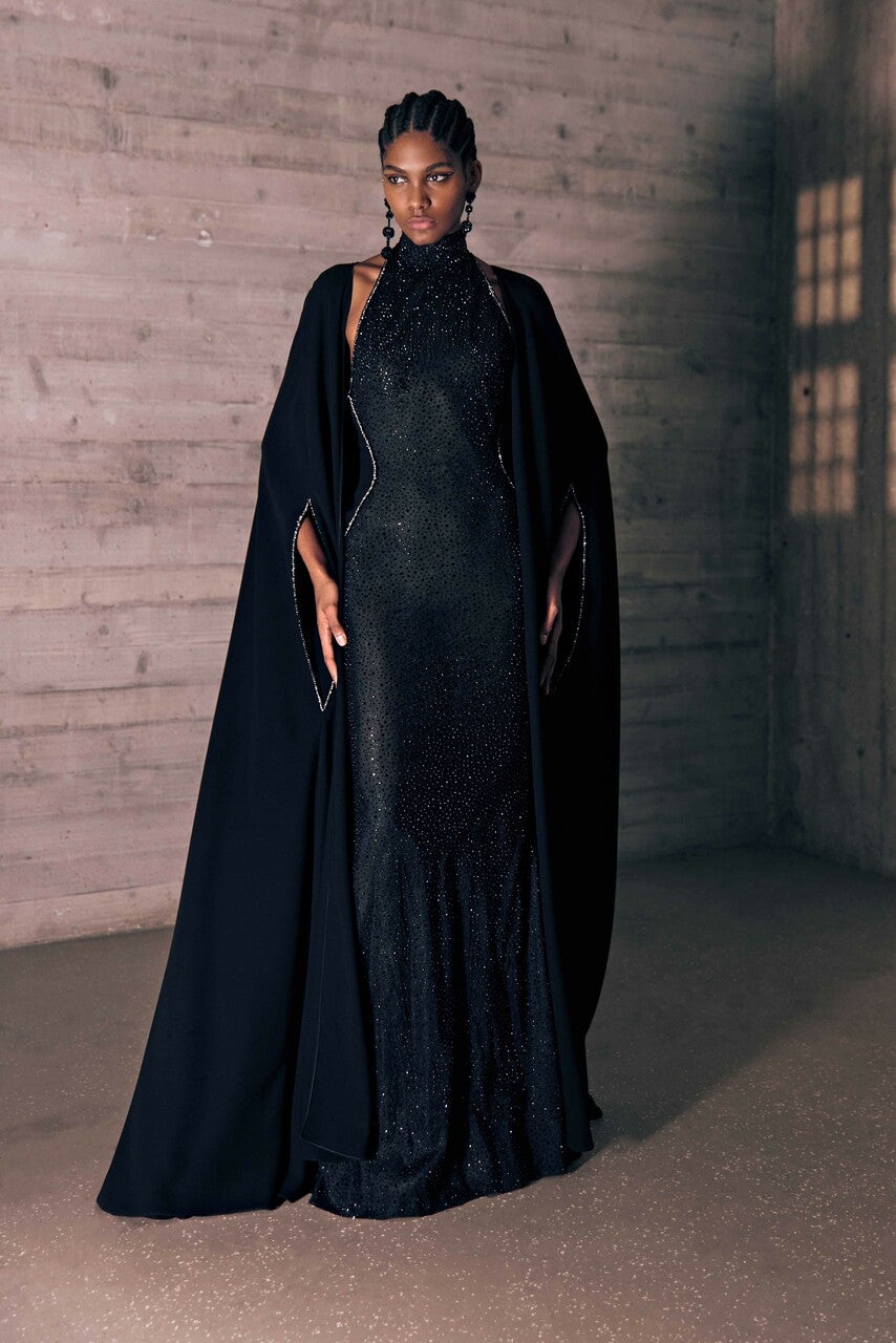 Embroidered Crystal Mesh Tulle Gown