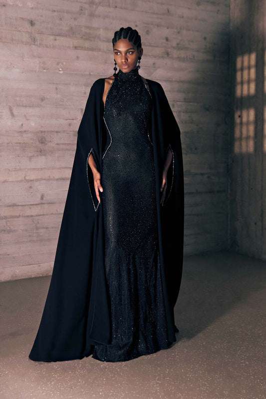 Embroidered Crystal Mesh Tulle Gown