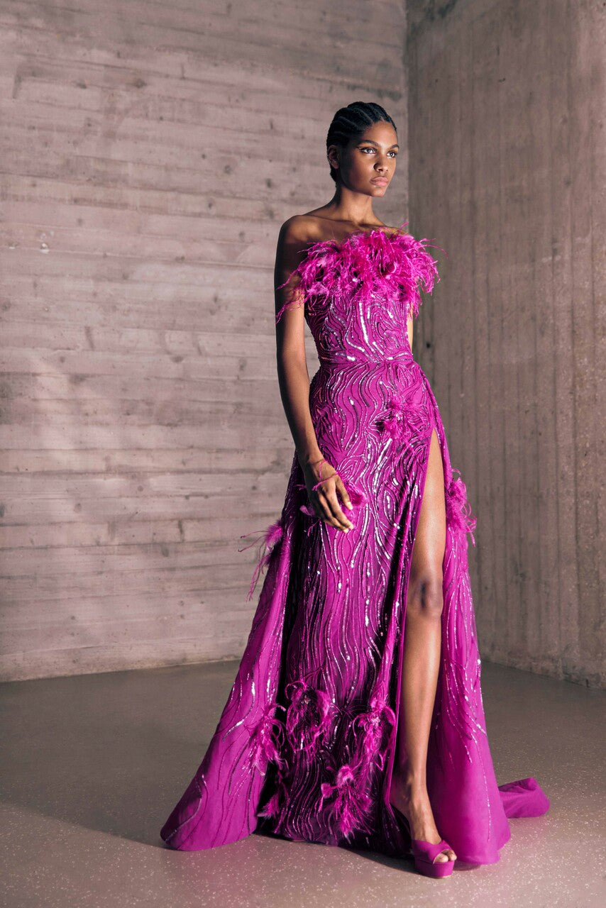 Floral Embroidered Asymmetrical Gown