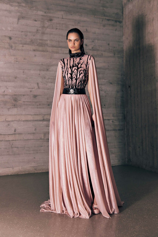 Jersey Gown with Cape Sleeves