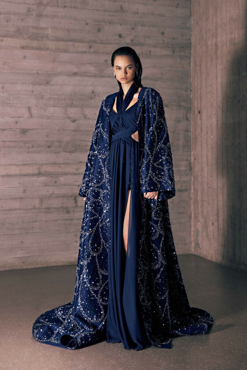 Silk Mousseline Gown with Cutouts