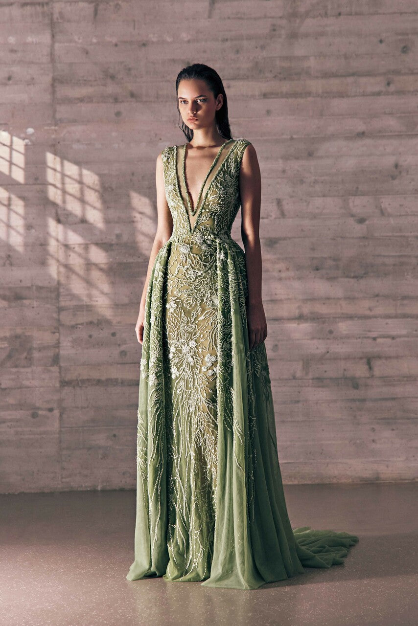 Twigs a Embroidered Tulle Gown