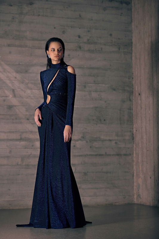 Jersey Gown with Embroidered Cutouts